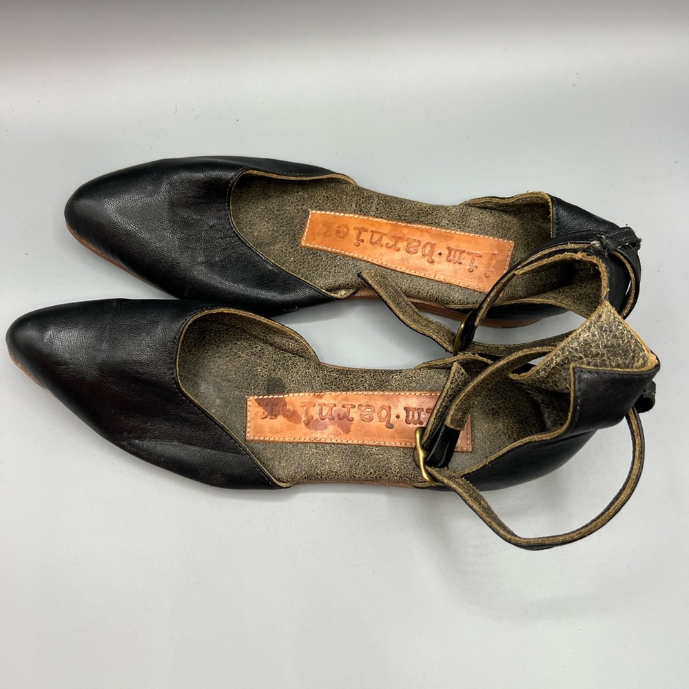 Jim Barnier Artisan Shoes - Women’s Black Leather Ankle Strap Flats